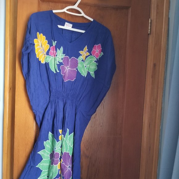 Batik, cotton kaftan dress, M, flowers & leafs, hand made, Liliyana, in TV show - Picture 3 of 7